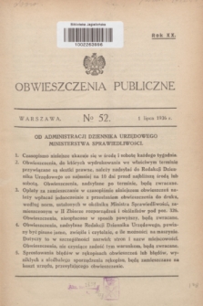Obwieszczenia Publiczne. R.20, № 52 (1 lipca 1936)