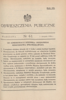 Obwieszczenia Publiczne. R.20, № 61 (1 sierpnia 1936)