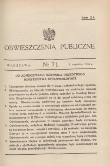 Obwieszczenia Publiczne. R.20, № 71 (5 września 1936)