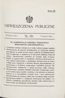 Obwieszczenia Publiczne. R.20, № 89 (7 listopada 1936)
