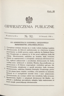 Obwieszczenia Publiczne. R.20, № 92 (18 listopada 1936)