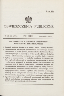 Obwieszczenia Publiczne. R.20, № 100 (16 grudnia 1936)