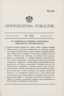 Obwieszczenia Publiczne. R.20, № 102 (23 grudnia 1936)
