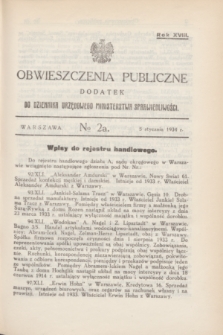 Obwieszczenia Publiczne : dodatek do Dziennika Urzędowego Ministerstwa Sprawiedliwości. R.18, № 2 A (5 stycznia 1934)