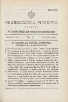 Obwieszczenia Publiczne : dodatek do Dziennika Urzędowego Ministerstwa Sprawiedliwości. R.18, № 3 (10 stycznia 1934)