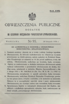 Obwieszczenia Publiczne : dodatek do Dziennika Urzędowego Ministerstwa Sprawiedliwości. R.18, № 95 (28 listopada 1934)