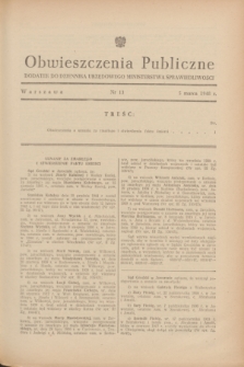 Obwieszczenia Publiczne : dodatek do Dziennika Urzędowego Ministerstwa Sprawiedliwości. 1948, nr 13 (5 marca)