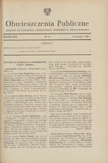 Obwieszczenia Publiczne : dodatek do Dziennika Urzędowego Ministerstwa Sprawiedliwości. 1948, nr 23 (3 kwietnia)