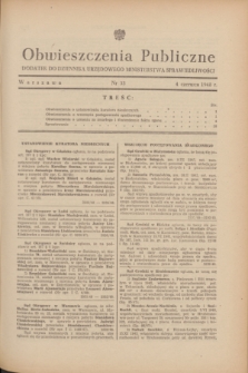 Obwieszczenia Publiczne : dodatek do Dziennika Urzędowego Ministerstwa Sprawiedliwości. 1948, nr 33 (4 czerwca)