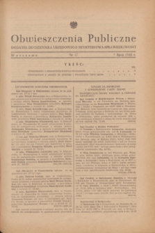 Obwieszczenia Publiczne : dodatek do Dziennika Urzędowego Ministerstwa Sprawiedliwości. 1948, nr 37 (7 lipca)