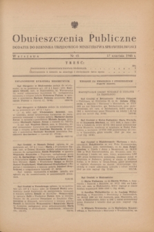 Obwieszczenia Publiczne : dodatek do Dziennika Urzędowego Ministerstwa Sprawiedliwości. 1948, nr 45 (17 września)