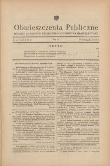 Obwieszczenia Publiczne : dodatek do Dziennika Urzędowego Ministerstwa Sprawiedliwości. 1948, nr 50 (15 listopada)