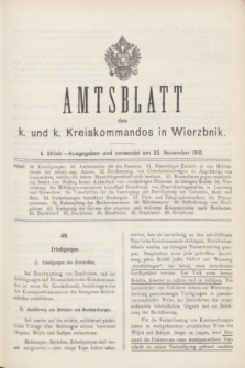 Amtsblatt des k. und k. Kreiskommandos in Wierzbnik. 1915, Stück 4 (22 November)