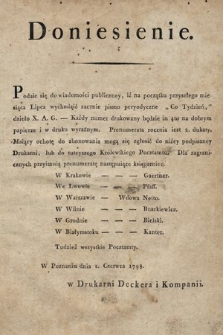 Co Tydzień. 1798, prospekt i spis treści |PDF|