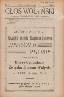 Głos Wołyński : wychodzi raz na tydzień.R.1, nr 7 (19 listopada 1921)