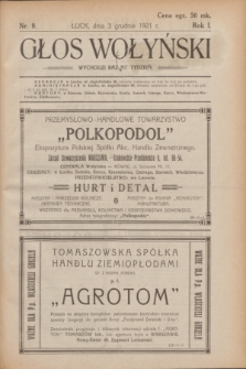 Głos Wołyński : wychodzi raz na tydzień.R.1, nr 9 (3 grudnia 1921)