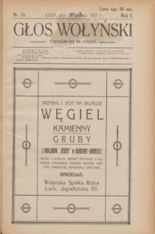 Głos Wołyński : wychodzi raz na tydzień.R.1, nr 11 (18 grudnia 1921)