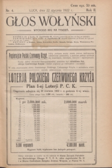 Głos Wołyński : wychodzi raz na tydzień : [czasopismo polityczno-społeczne i literackie].R.2, nr 4 (22 stycznia 1922)