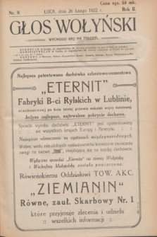 Głos Wołyński : wychodzi raz na tydzień : [czasopismo polityczno-społeczne i literackie].R.2, nr 9 (26 lutego 1922)