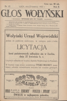 Głos Wołyński : wychodzi raz na tydzień : [czasopismo polityczno-społeczne i literackie].R.2, nr 17 (23 kwietnia 1922)