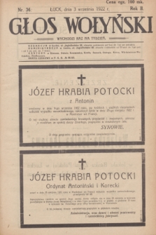 Głos Wołyński : wychodzi raz na tydzień : [czasopismo polityczno-społeczne i literackie].R.2, nr 36 (3 września 1922)