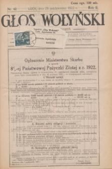 Głos Wołyński : wychodzi raz na tydzień : [czasopismo polityczno-społeczne i literackie].R.2, nr 42 (29 października 1922)