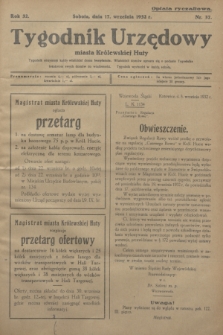 Tygodnik Urzędowy miasta Królewskiej Huty.R.32, nr 37 (17 września 1932)