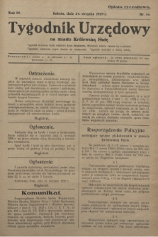 Tygodnik Urzędowy na Miasto Królewską Hutę.R.29, nr 34 (24 sierpnia 1929)