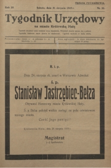 Tygodnik Urzędowy na Miasto Królewską Hutę.R.29, nr 35 (31 sierpnia 1929)