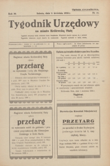 Tygodnik Urzędowy na miasto Królewską Hutę.R.30, nr 14 (5 kwietnia 1930)