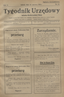 Tygodnik Urzędowy miasta Królewskiej Huty.R.31, nr 25 (27 czerwca 1931)