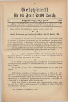 Gesetzblatt für die Freie Stadt Danzig.1923, Nr. 1 (2 Januar)