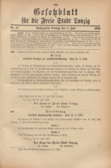 Gesetzblatt für die Freie Stadt Danzig.1923, Nr. 51 (4 Juli)