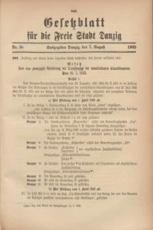 Gesetzblatt für die Freie Stadt Danzig.1923, Nr. 58 (7 August)