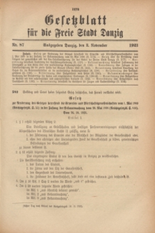 Gesetzblatt für die Freie Stadt Danzig.1923, Nr. 87 (2 November)