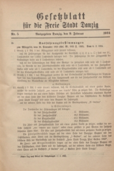 Gesetzblatt für die Freie Stadt Danzig.1924, Nr. 5 (9 Februar)