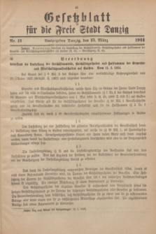 Gesetzblatt für die Freie Stadt Danzig.1924, Nr. 12 (13 März)