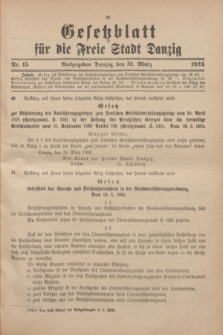 Gesetzblatt für die Freie Stadt Danzig.1924, Nr. 15 (31 März)