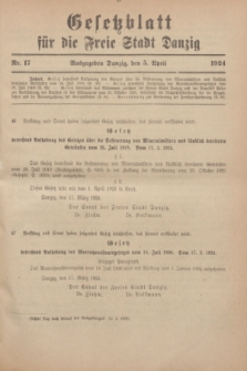 Gesetzblatt für die Freie Stadt Danzig.1924, Nr. 17 (5 April)