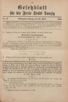 Gesetzblatt für die Freie Stadt Danzig.1924, Nr. 18 (10 April)
