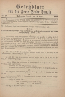 Gesetzblatt für die Freie Stadt Danzig.1924, Nr. 19 (19 April)