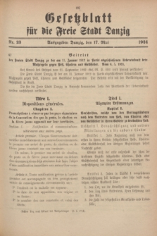 Gesetzblatt für die Freie Stadt Danzig.1924, Nr. 23 (17 Mai)
