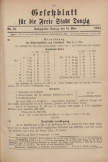 Gesetzblatt für die Freie Stadt Danzig.1924, Nr. 25 (31 Mai)