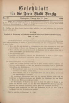 Gesetzblatt für die Freie Stadt Danzig.1924, Nr. 27 (12 Juni)