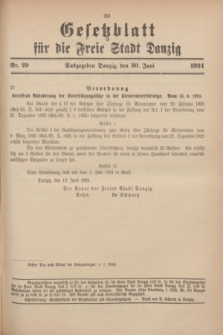 Gesetzblatt für die Freie Stadt Danzig.1924, Nr. 29 (30 Juni)