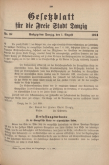 Gesetzblatt für die Freie Stadt Danzig.1924, Nr. 32 (1 August)