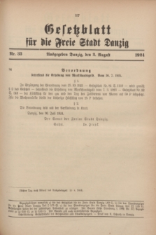 Gesetzblatt für die Freie Stadt Danzig.1924, Nr. 33 (2 August)