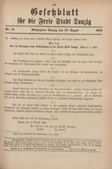 Gesetzblatt für die Freie Stadt Danzig.1924, Nr. 34 (16 August)