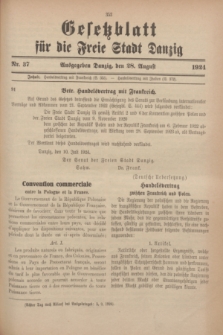 Gesetzblatt für die Freie Stadt Danzig.1924, Nr. 37 (28 August)