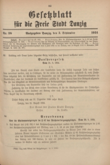 Gesetzblatt für die Freie Stadt Danzig.1924, Nr. 38 (3 September)